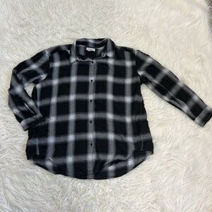 Calvin Klein Womens Black & White Plaid Button Up Oversized Blouse Top Medium